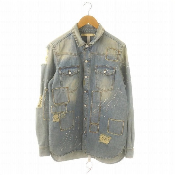 Men's OFF WHITE Logo Damaged light Denim Shirt/Light Jacket Size Large - Picture 15 of 15